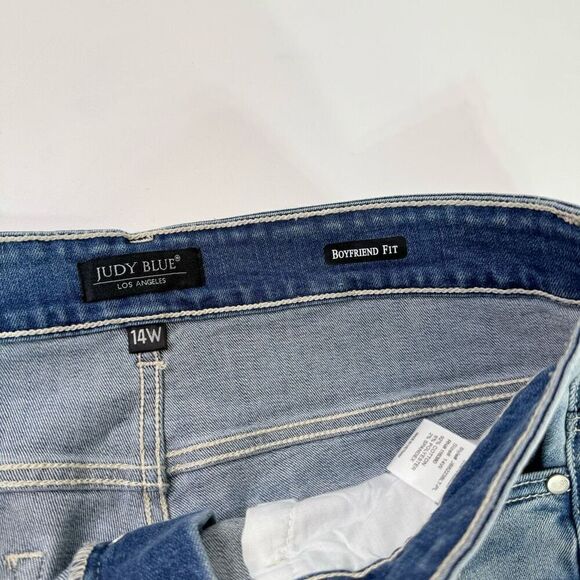 Judy Blue Jeans Womens 14W Blue Medium-Wash Boyfriend Fit Distressed Retro - Picture 4 of 10